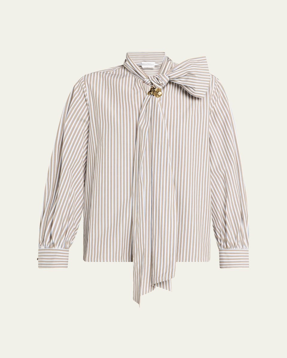 Disco Tie-Neck Striped Cotton Top